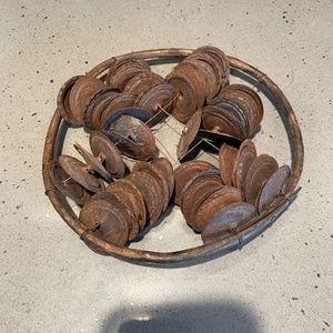 Vintage primitive handmade wood and wire tambourine